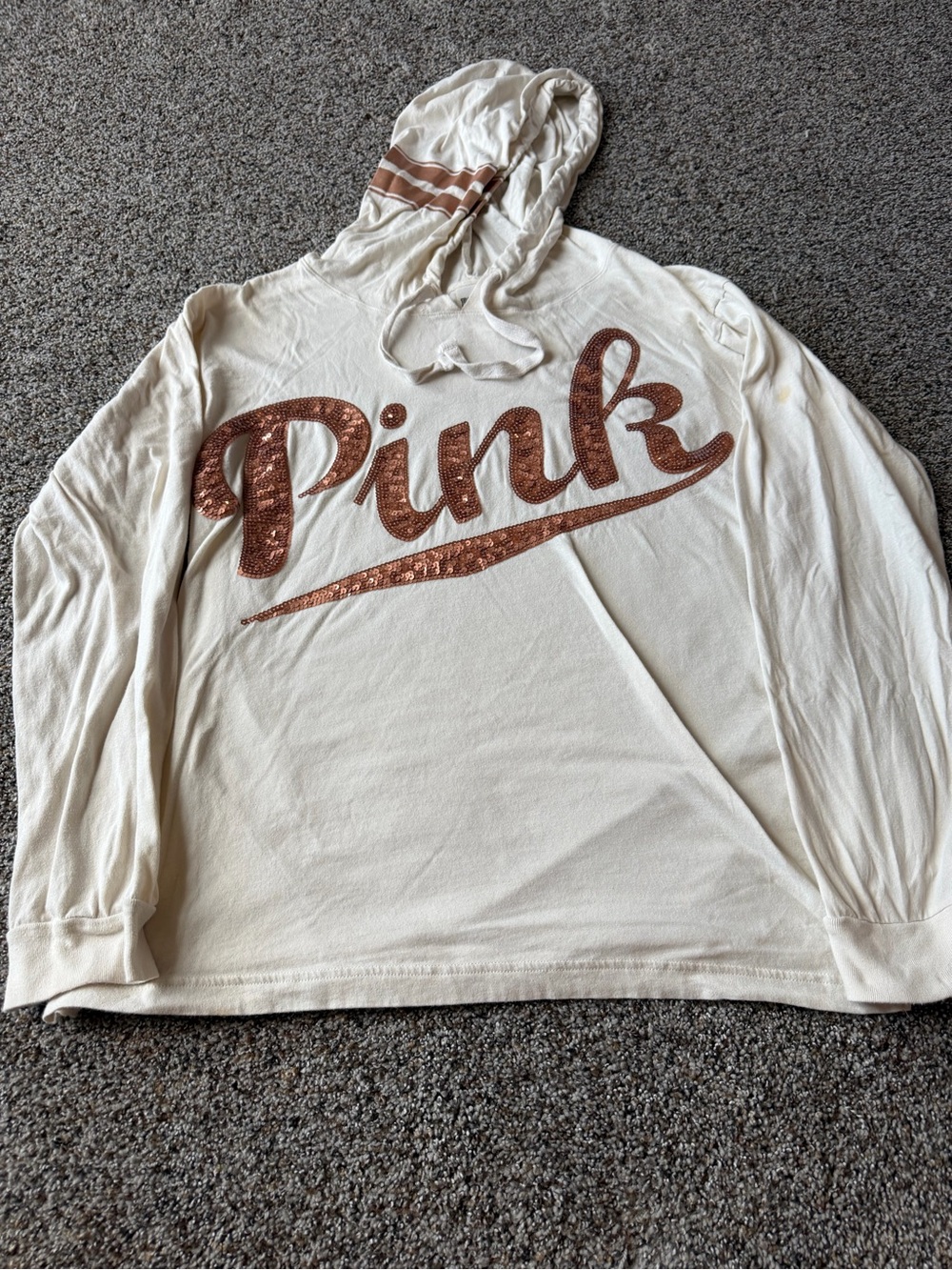 Victoria's Secret PINK Y2K Rose Gold Sequin Logo Hoodie Cream Large